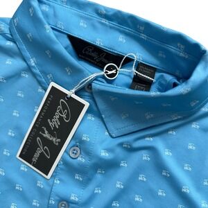 NWT Bobby Jones Mini Golf Cart Allover Print Sky Blue‎ Polo Shirt - L